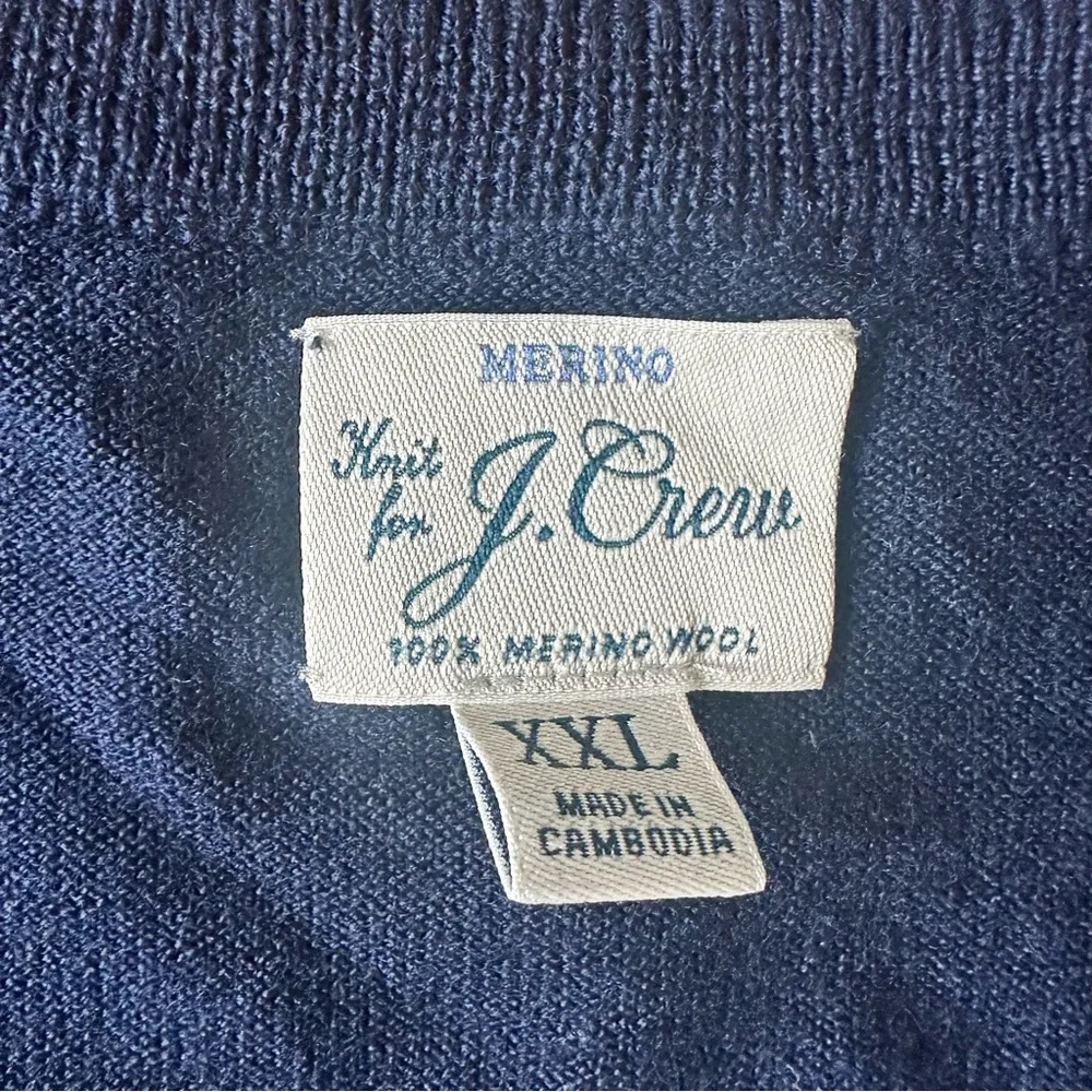 J. Crew Merino Wool V-Neck Knit Sweater Men’s 2XL Navy Blue Preppy‎ Classic Work